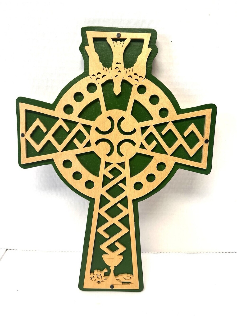 Hand Carved Wooden Celtic Cross Irish Blessing Wall Decor Green Ireland